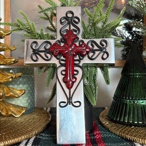 Gorgeous Artisan-Made Silver Pewter And Jasper Cross